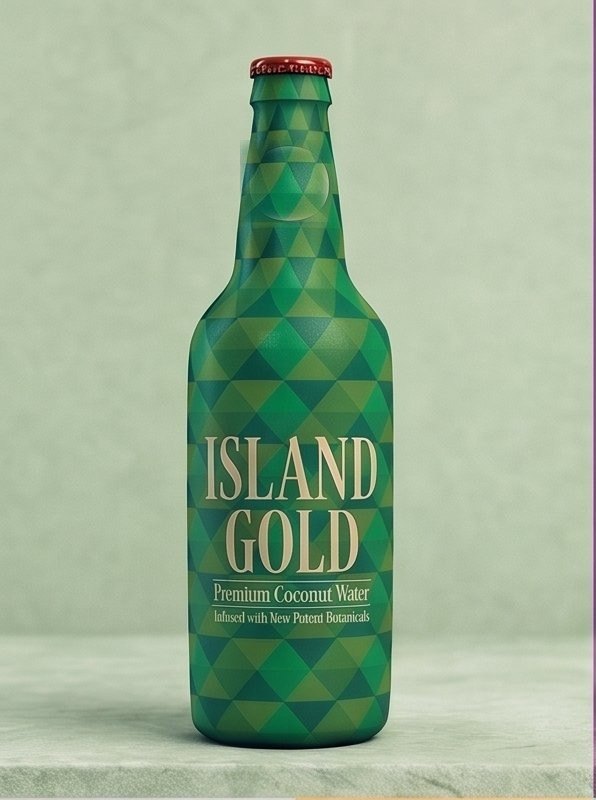 Island Gold premium coconut water — deep jade colourway of the Botanical Series